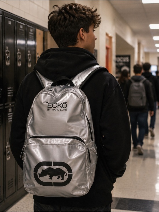 Ecko Unlimited Handbags - New Marc Ecko Silver Metallic Backpack | Streetwear Logo Bag
